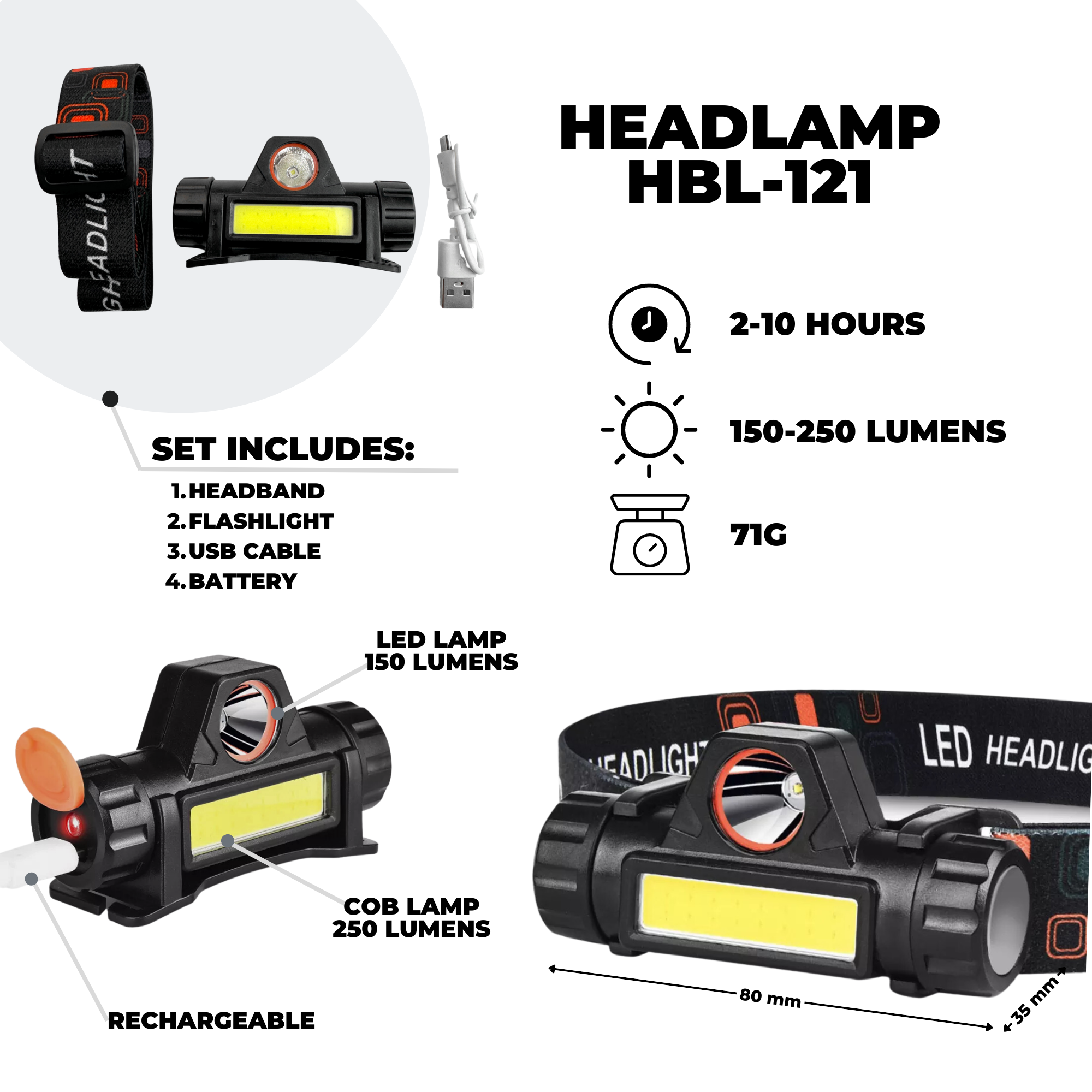 Headband flashlight HBL-121 Myers Power - obrazek 3