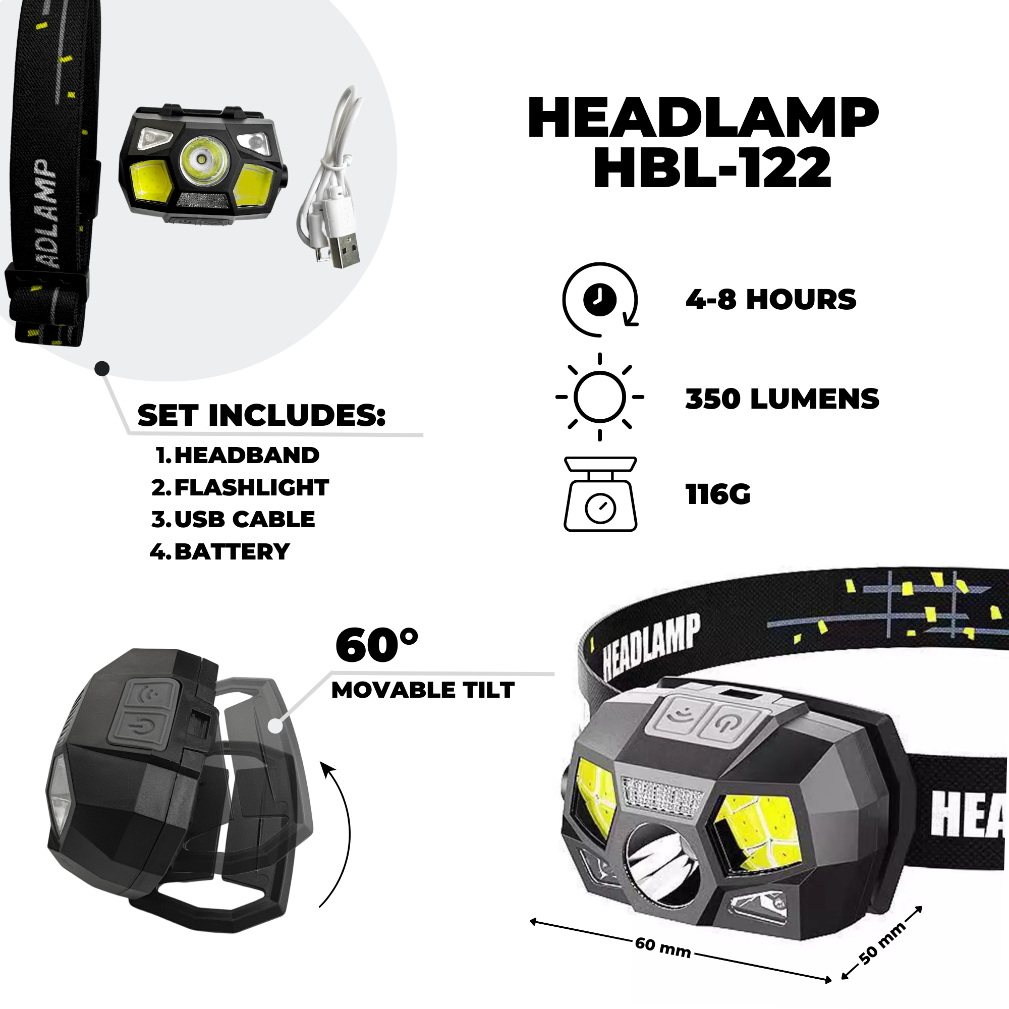 Headband flashlight HBL-122 Myers Power - obrazek 4