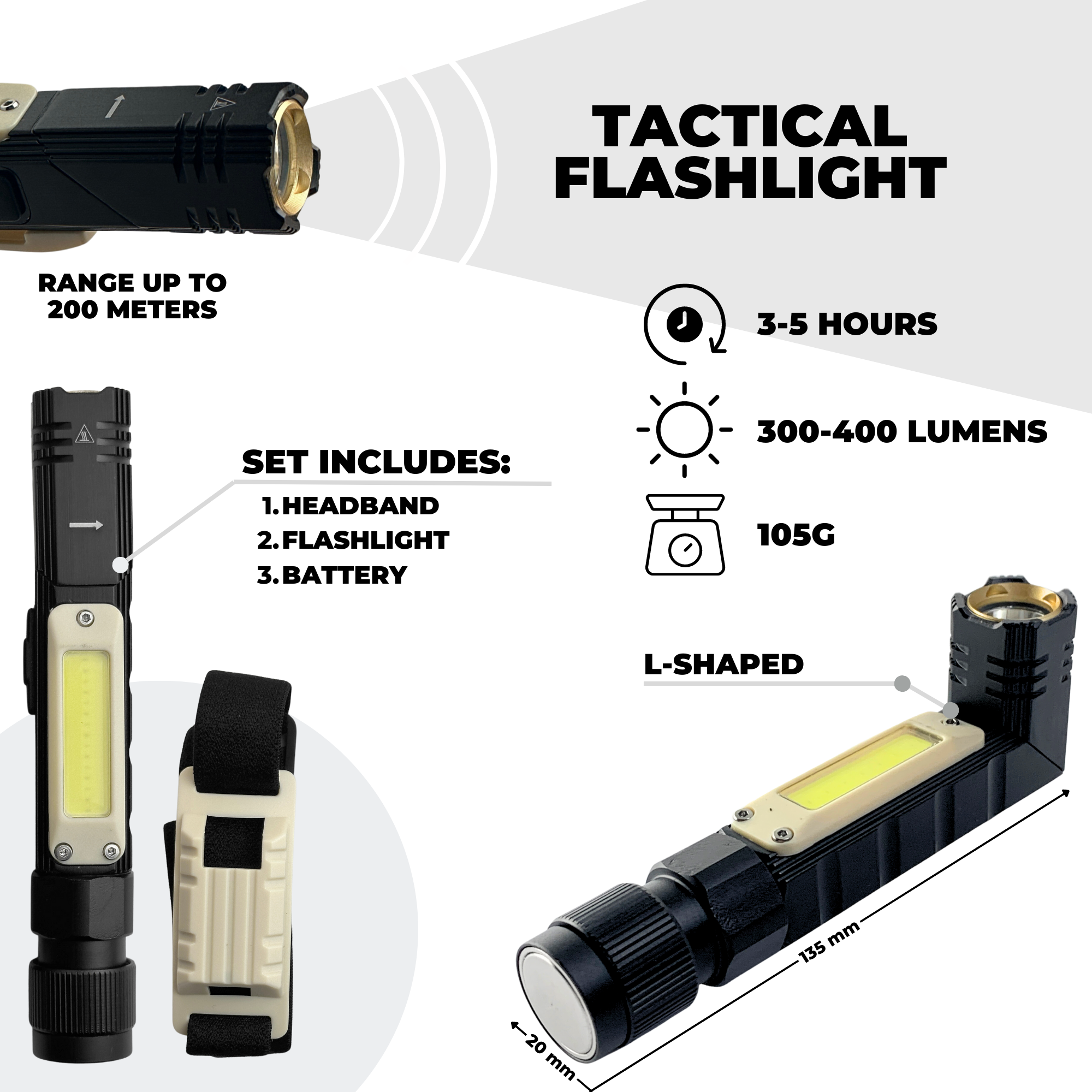 L-shaped tactical flashlight FDL-122 Myers Power - obrazek 5