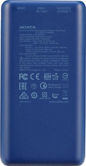 Power Bank ADATA P20000QCD 20000mAh Blue - obrazek 4