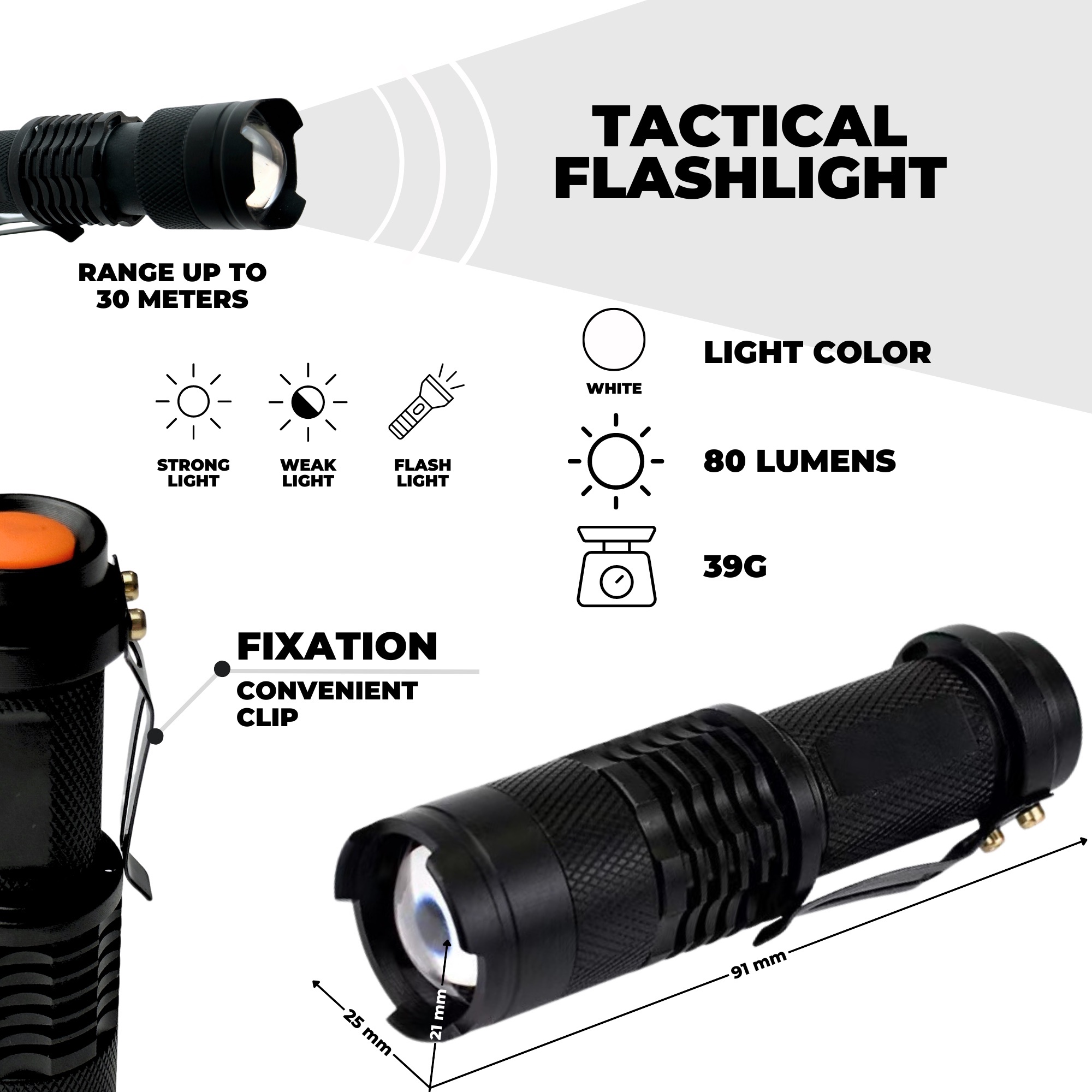 Tactical flashlight TFL-111W Myers Power - obrazek 4