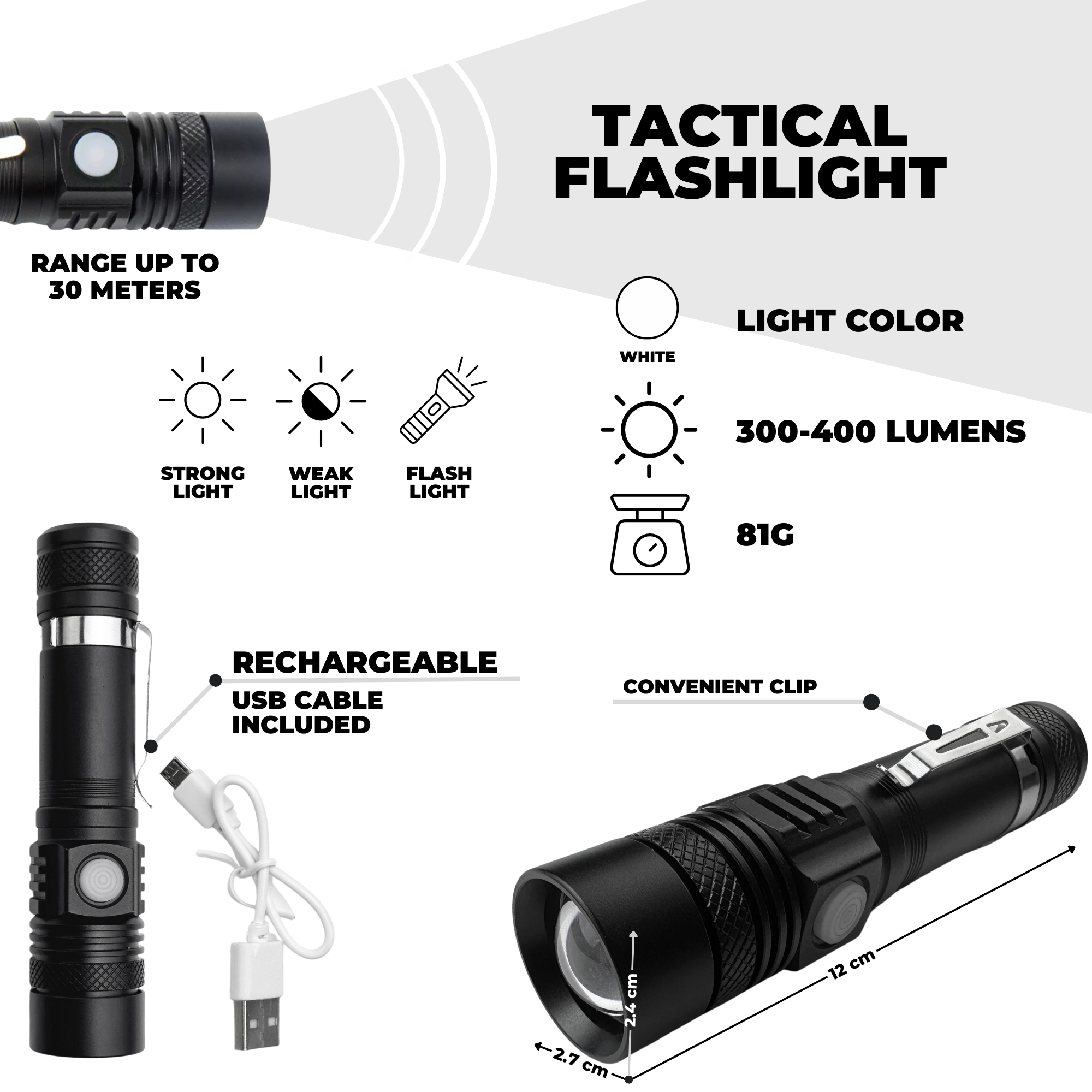 Tactical flashlight TFL-121 Myers Power - obrazek 2